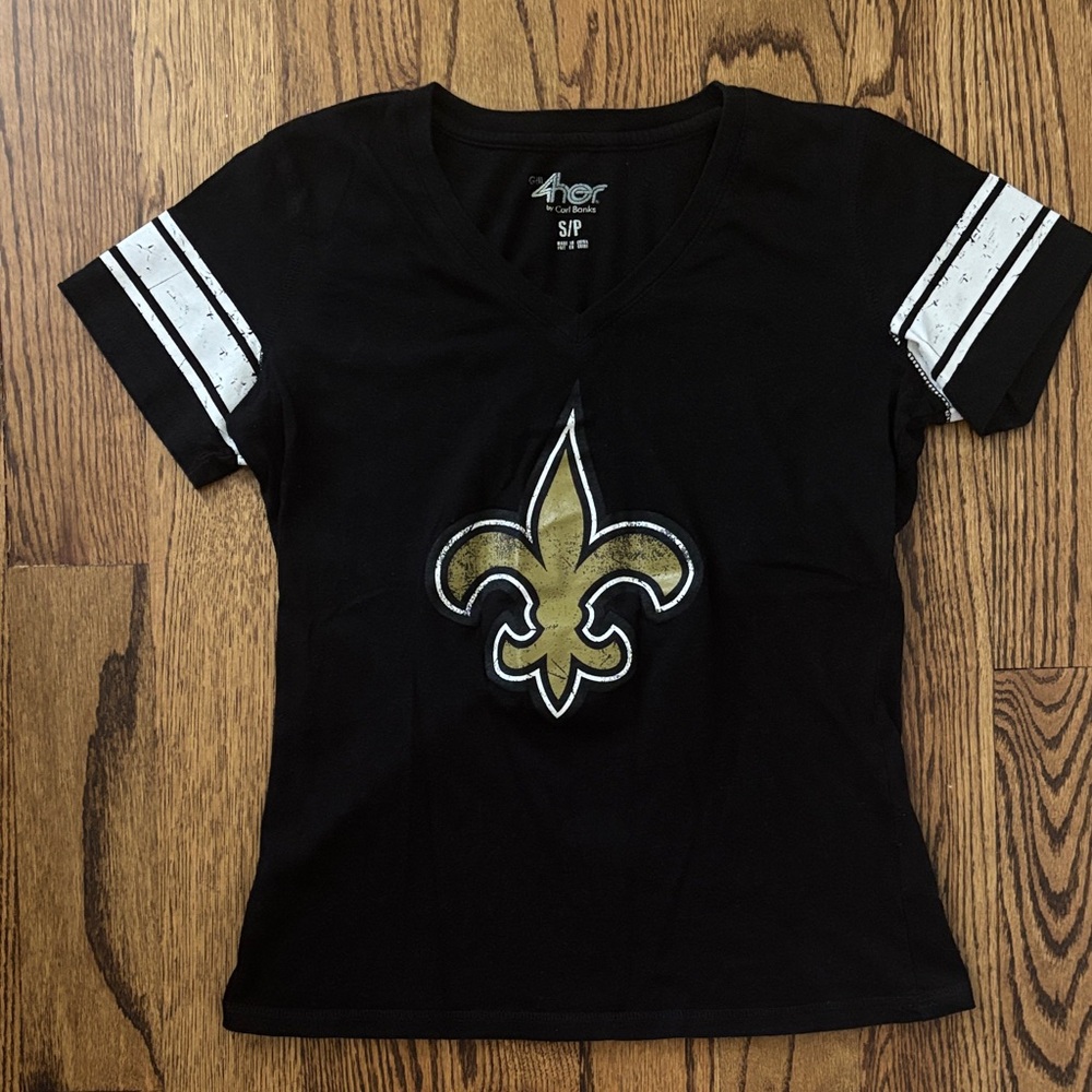 New Orleans Saints Black & Gold Fleur-de-Lis V-Neck Tee